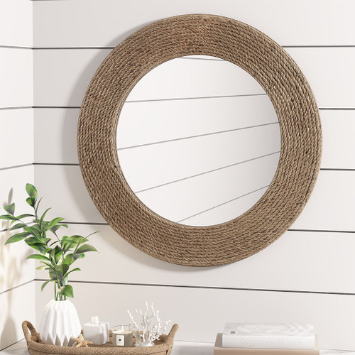 Hidden Cove Round Jute Rope Mirror on wall