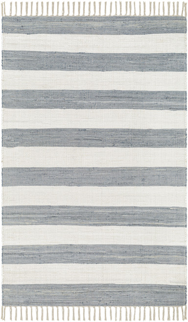 Jaunty Sailor Striped Denim Blue Area Rug