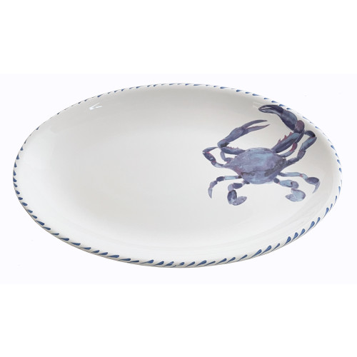 Blue Crab Hand Painted Large Oval Serving Platter