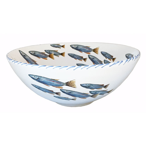 Blue School of Fish Hand Painted Round Serving Bowl