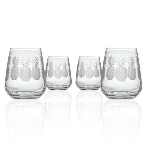 Fresh Pineapple Engraved Set of Four Stemless Tumblers