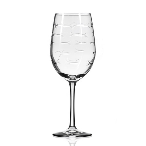 Set of Four 12 oz. Engraved School of Fish Wine Glasses - single glass