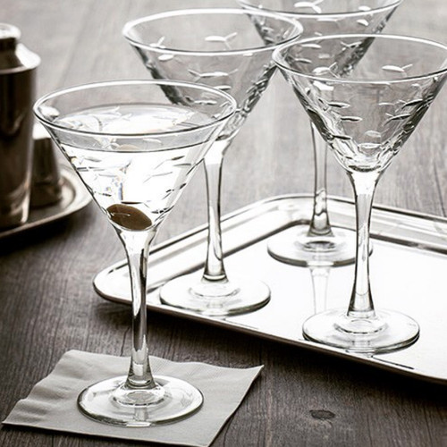 Set of Four Engraved School of Fish 10 oz. Martini Glasses lifestyle image