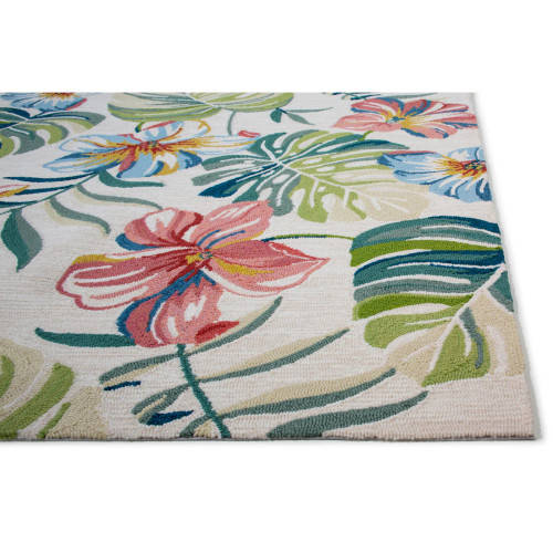 Ipanema Ivory Colorful Tropic Floral Hand-Hooked Area Rug