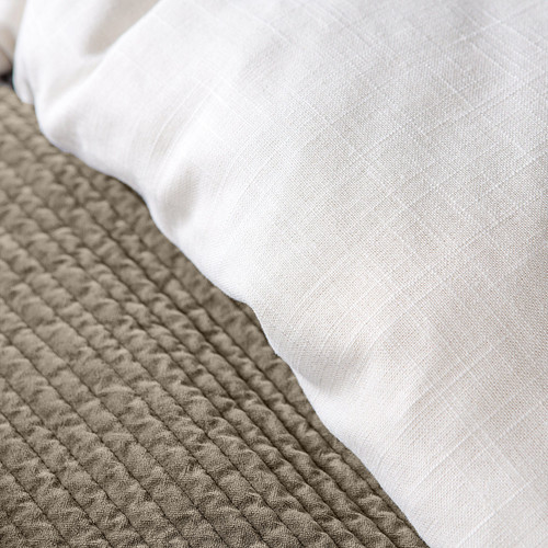 Texture Nokomis White Linen Flanged Edge King Duvet Bedding Set close up 