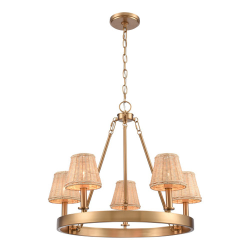 Rialto Brushed Gold Wicker Shade Chandelier