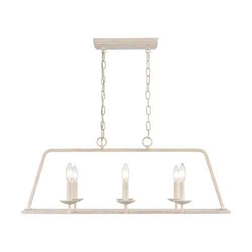 Miramar Antiqued White 6-Light Linear Chandelier light on