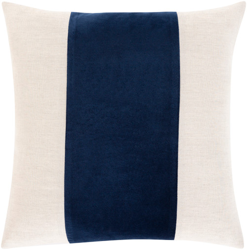 LaConner Navy Velvet and Linen Striped 18 x 18 Pillow