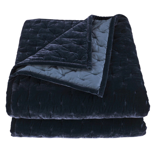 Midnight Blue Faux Silk Velvet 3-Piece Quilted Bedding