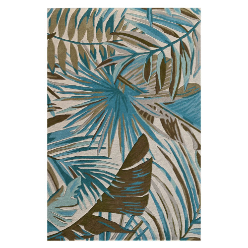Teal Palm Fronds Luxury Wool Rug