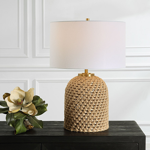 Edisto Rope and Rattan Woven Table Lamp light on