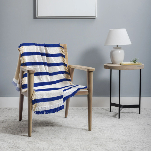 Nautical Stripe Double Woven Fringed Throw room view