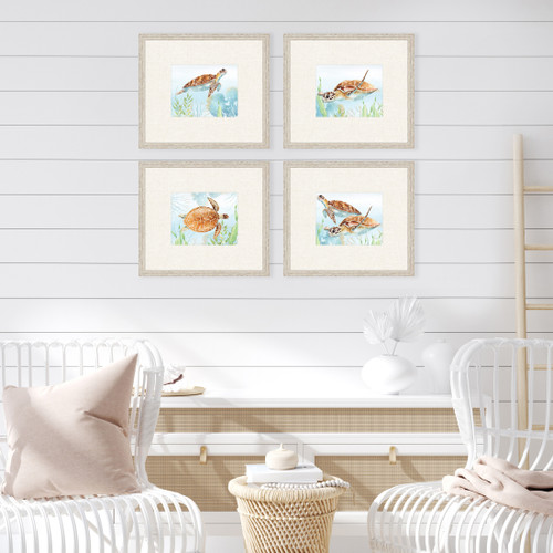 Sea Turtle Reef - Set of Four Framed Beach Art Images room example