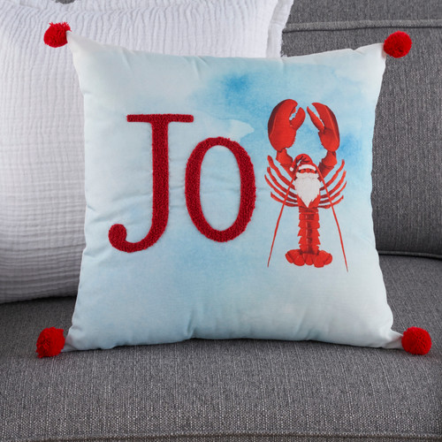 Holiday Joy Santa Lobster Throw Pillow on sofa