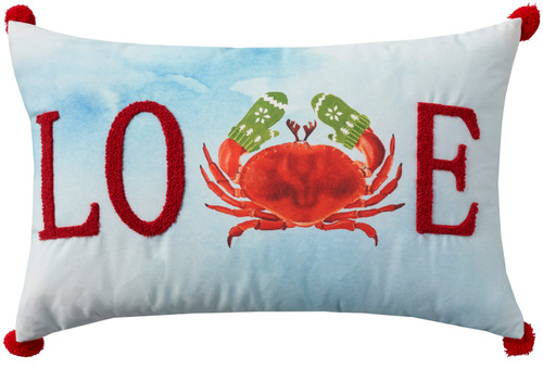 Holiday Love Crabby with Mittens Throw Pillow