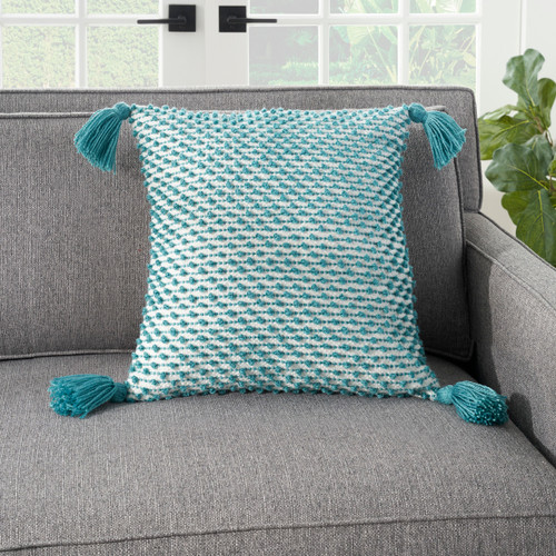  Beach Bliss Turquoise Stripe with Tassels Throw Pillow