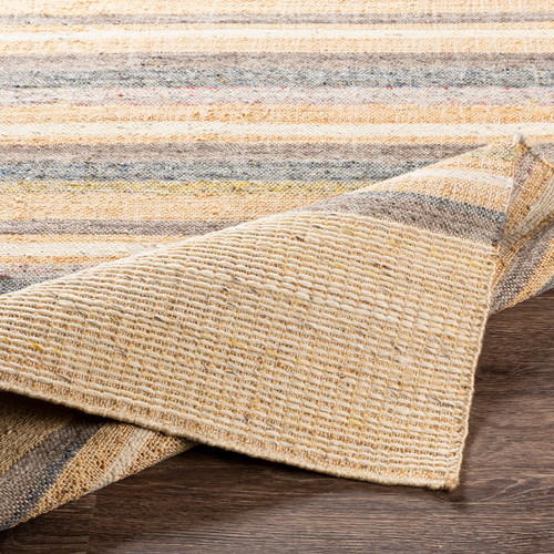 Arielle Blue Beach Stripes Natural Area Rug fold and texture