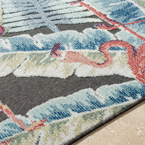 Biscayne Palms and Flamingo Indoor-Outdoor Area Rug close up edge