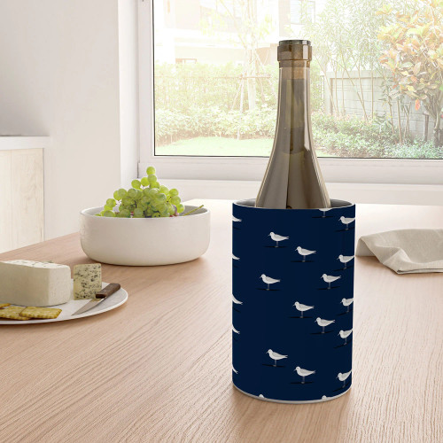 Navy Blue Sandpipers Wine Chiller on table