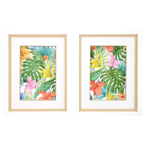 Set of Two Bright Island Tropical Leaves Framed Prints