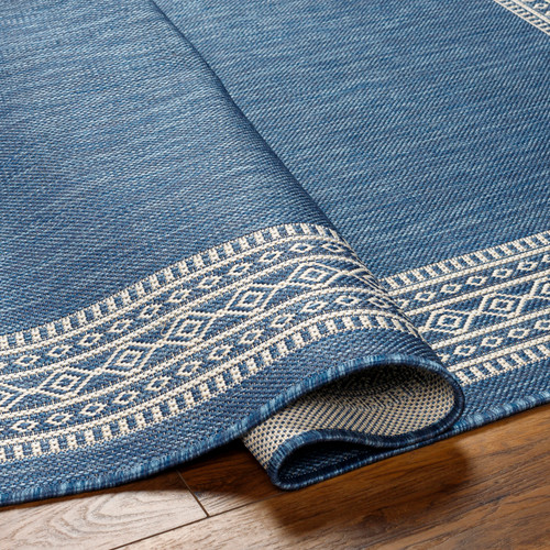 Sidney Blue Border Area Rug fold and pile