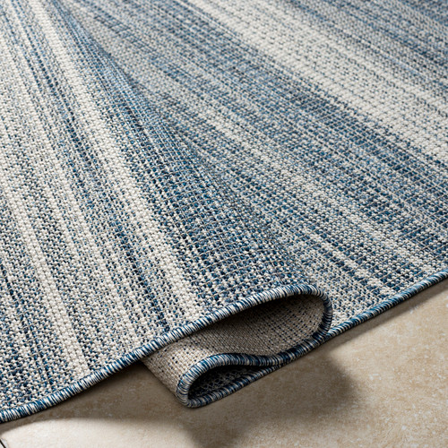 Hampton Sea Blue Stripes Area Rug pile/no pile