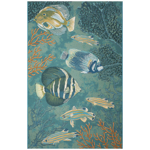 Marina Aqua Fish and Sea Life Indoor-Outdoor Area Rug