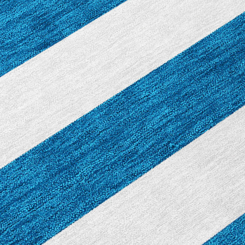 Beach Club Cabana Blue Striped Area Rug close up