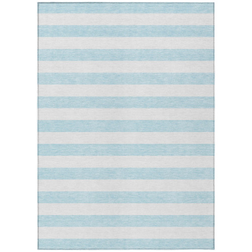 Beach Club Cabana Sky Blue Striped Area Rug