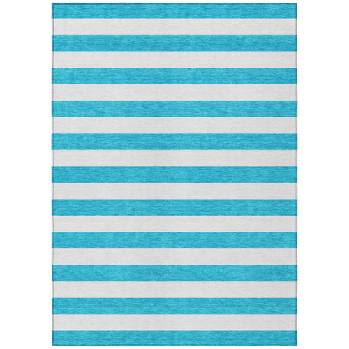 Beach Club Cabana Turquoise Striped Area Rug