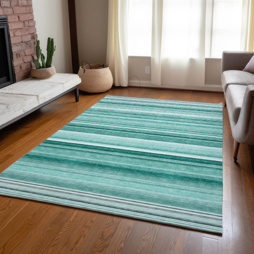 Gulf Shores Turquoise Horizontal Stripes Rug living room