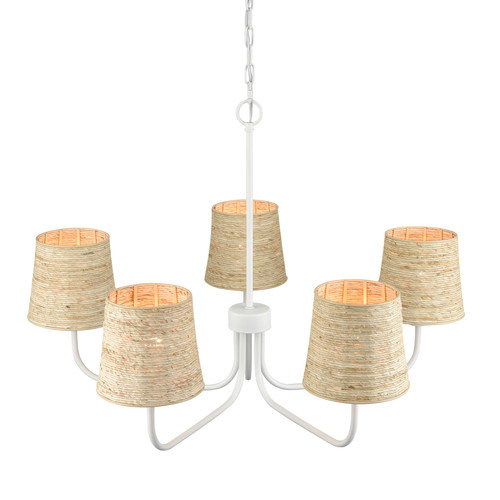 Cane Bay White 5-Light Chandelier with Abaca Shades top view