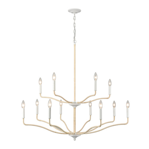 Cane Bay White Two-Tiered 12-Light Grand Chandelier