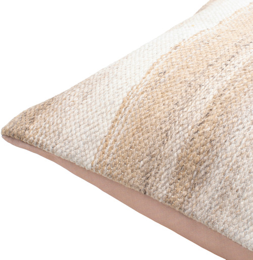 Ombre Tan Sandy Shore Stripes 20 x 20 Woven Pillow corner