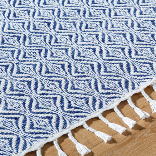 Porto Navy Blue Woven Rug with Fringe edge