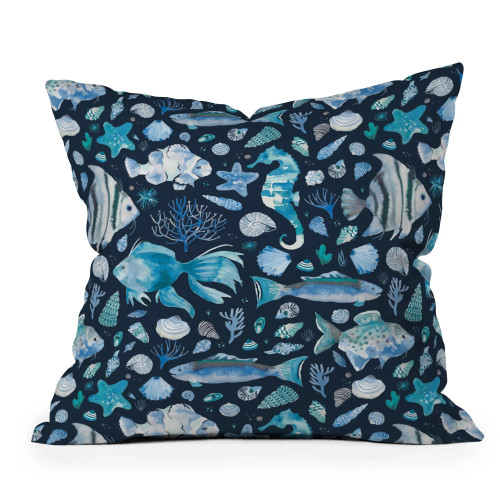 Sea Fishes Blue Indoor-Outdoor Pillow