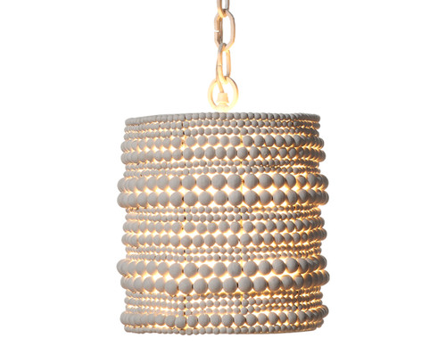 On the Strand White Beaded Pendant Lighting light on