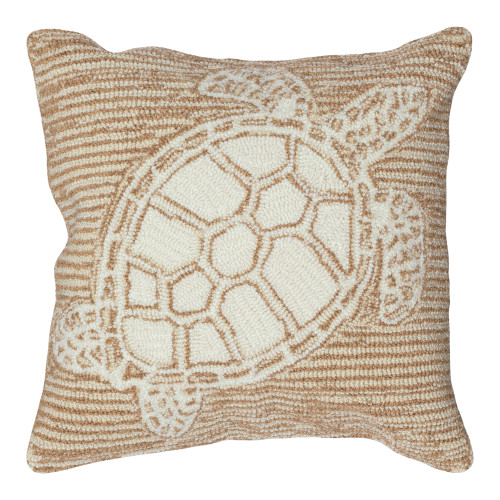 Tan and Ivory Sea Turtle Outline Hand-Hooked Pillow