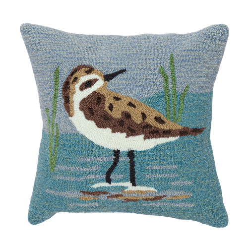 Oceanside Sandpiper Hand-Hooked 18 x 18 Pillow