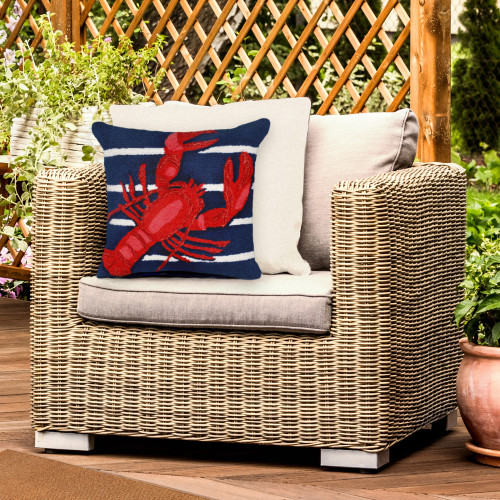 Lobster on Navy Stripes 18 x 18 Indoor-Outdoor Pillow outdoor