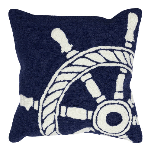 Navy and White Ship's Wheel 18 x 18 Indoor-Outdoor Pillow