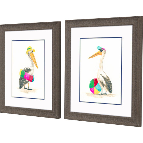 Set of Two Beach Bums Pelican Art Prints angle prints