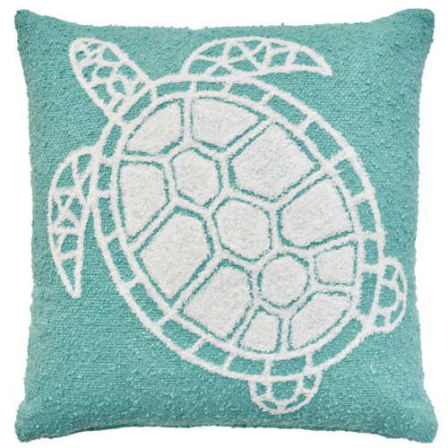 Soft Embroidered Turquoise Sea Turtle Indoor-Outdoor Pillow