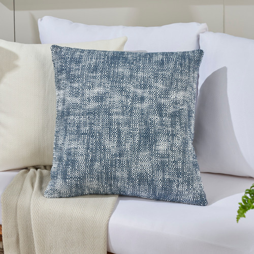 Woven Navy Blue Textured Square Indoor-Outdoor Pillow close up