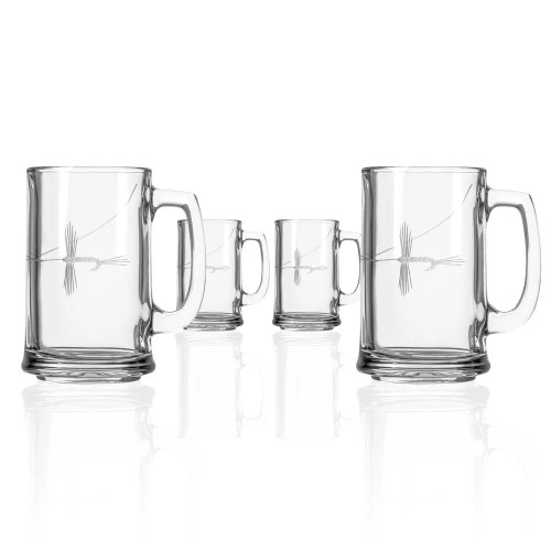 Fly Fishing Etched Handled Beer Mugs