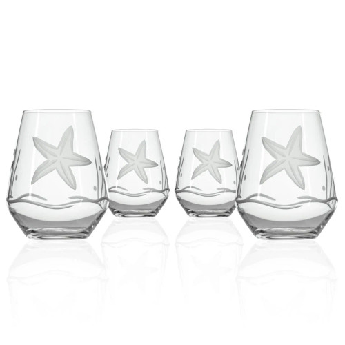 Starfish Etched Set of Four Stemless Wine Glasses