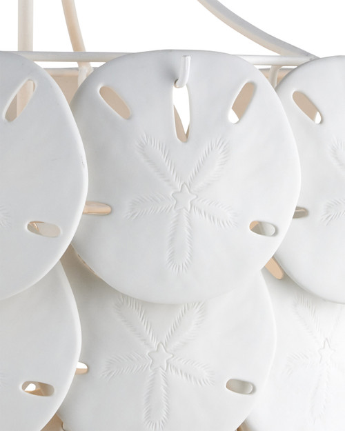  Tulum White Sand Dollar 3-Tier Chandelier close up