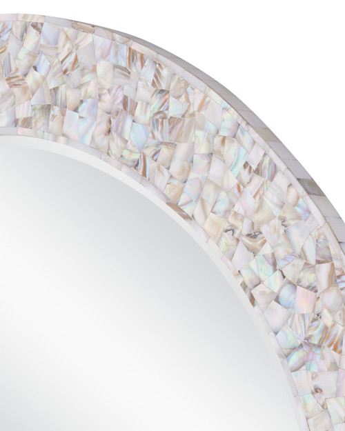 Iridescent Uma Mother of Pearl Shell Round Mirror close up shells