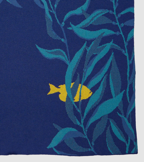 Ocean Blue Kelp Forest Luxury Knit Throw corner close up