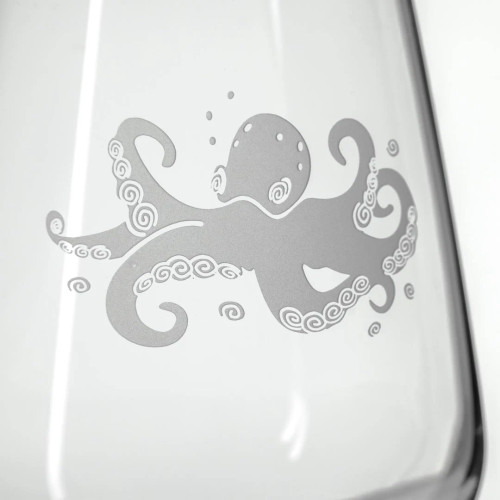 Octopus Etched Stemless Glass Tumblers close up
